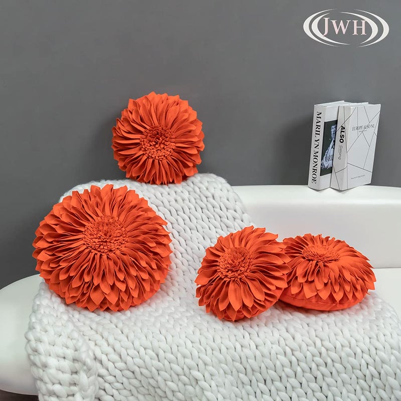 JWH Decorative Flower Throw Pillow Covers Round 3D Sunflower Pillow Cases Floral Pillowcase Handmade Cushion for Couch Bed Living Room Bedroom Decor 12 Inch Orange - Image 1